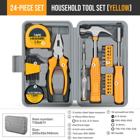[24 in 1] Home & Office DIY Hand Tool Kit Set in Portable Toolbox Case for Household Repairs and Improvements