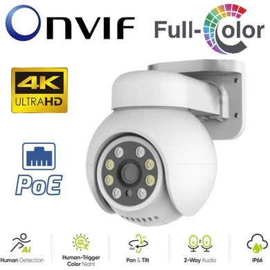 TUYA & Onvif 8MP PTZ Two-way Talk PoE 2.8mm FHD Outdoor Security Full Color Night Vision Camera