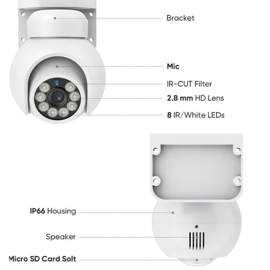 TUYA & Onvif 8MP PTZ Two-way Talk PoE 2.8mm FHD Outdoor Security Full Color Night Vision Camera
