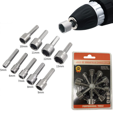 [9 in 1] Hex Shank Nut Setter Driver Drill Bit Set (5 - 13mm)