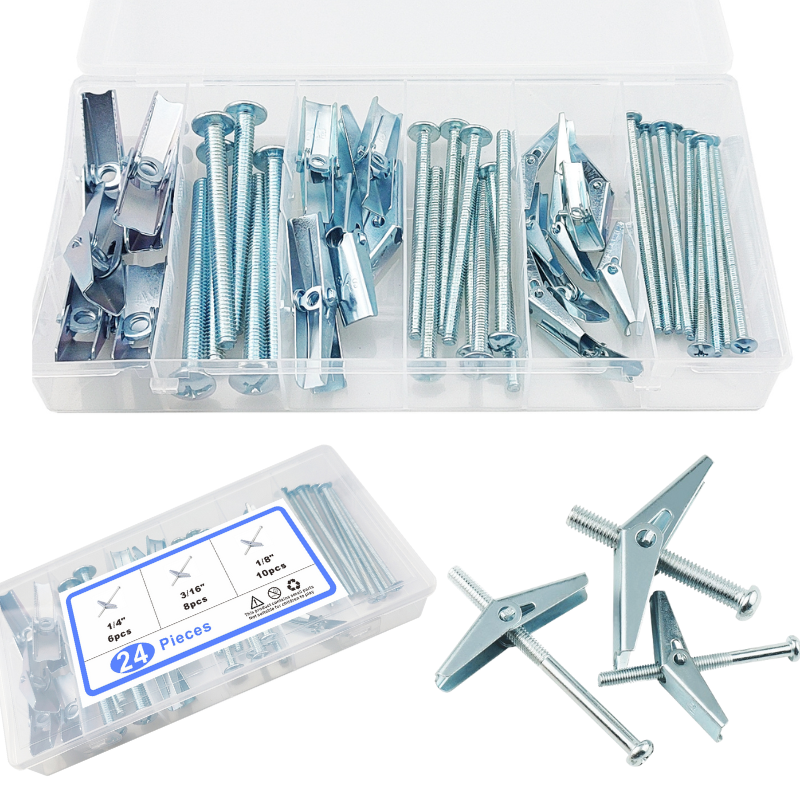 Load image into Gallery viewer, [24 Pieces] Stainless Steel Heavy Duty Hollow Wall Toggle Bolts Anchors Kit for Drywall Ceilings with Screw Spring/Includes Toggle Bolts and Wing Nut Assortment
