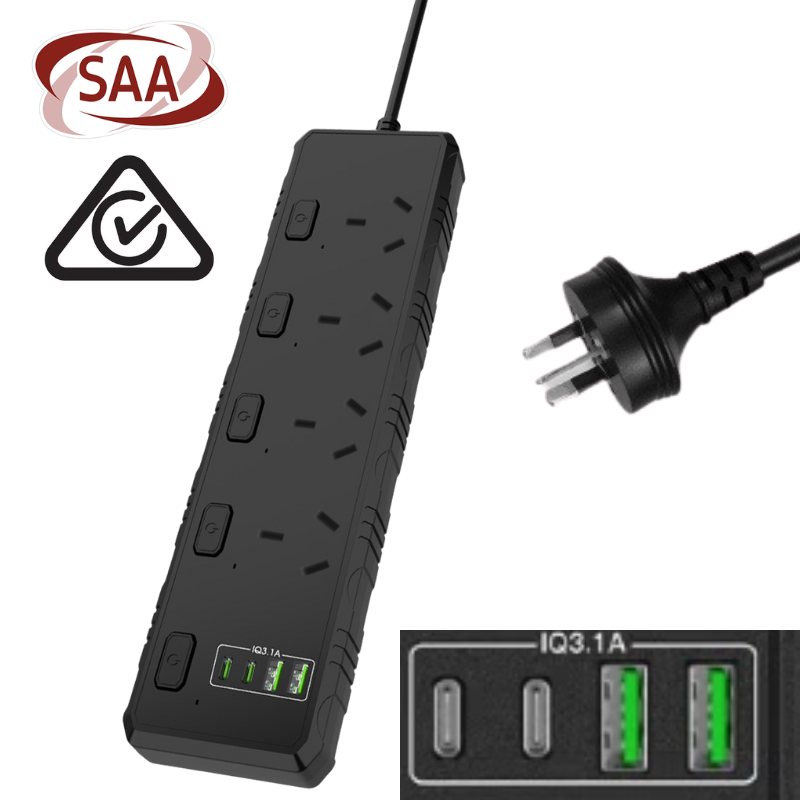 Load image into Gallery viewer, 4 Outlets + 2 USB-C + 2 USB A - Power Board Extension 16A 3000W (AU Version)
