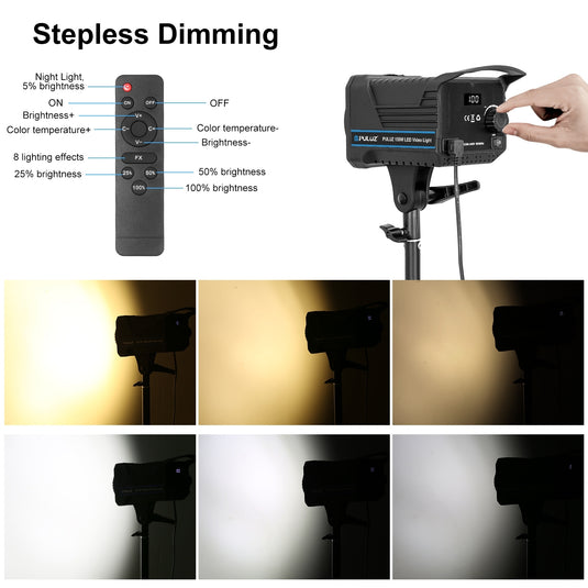 PULUZ 220V 120W Studio Video Light – Dual Colour Temperature with Built-in Cooling System &amp; Remote Control