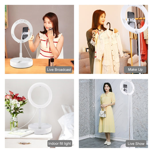 10.2" (26cm) USB LED Ring Light – 3 Lighting Modes, Dimmable Dual-Colour Temperature with Folding Desktop Stand & Phone Holder