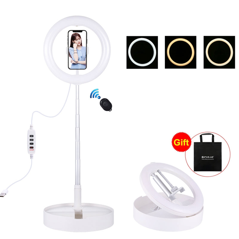 Cargue la imagen en el visor de la galería, 10.2&quot; (26cm) USB LED Ring Light – 3 Lighting Modes, Dimmable Dual-Colour Temperature with Folding Desktop Stand &amp; Phone Holder

