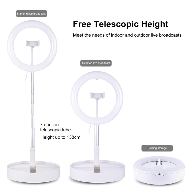 Cargue la imagen en el visor de la galería, 10.2&quot; (26cm) USB LED Ring Light – 3 Lighting Modes, Dimmable Dual-Colour Temperature with Folding Desktop Stand &amp; Phone Holder

