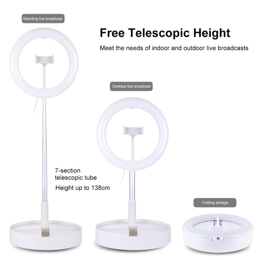 10.2" (26cm) USB LED Ring Light – 3 Lighting Modes, Dimmable Dual-Colour Temperature with Folding Desktop Stand & Phone Holder