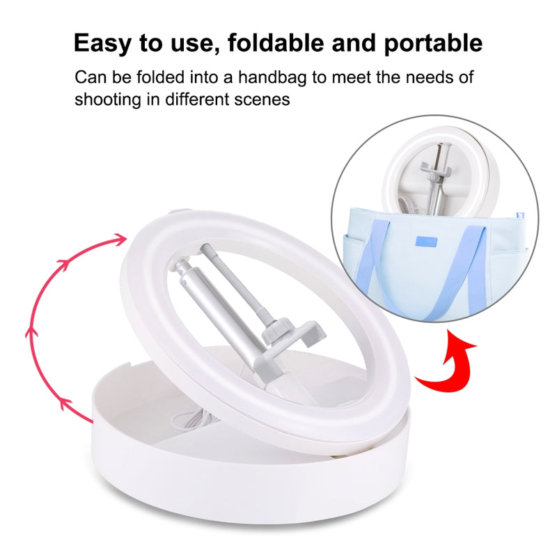 Cargue la imagen en el visor de la galería, 10.2&quot; (26cm) USB LED Ring Light – 3 Lighting Modes, Dimmable Dual-Colour Temperature with Folding Desktop Stand &amp; Phone Holder
