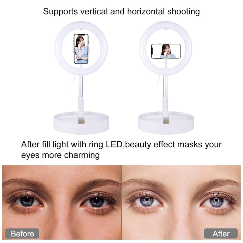 Cargue la imagen en el visor de la galería, 10.2&quot; (26cm) USB LED Ring Light – 3 Lighting Modes, Dimmable Dual-Colour Temperature with Folding Desktop Stand &amp; Phone Holder
