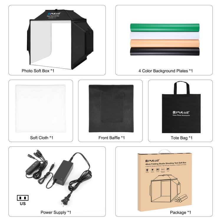 Load image into Gallery viewer, PULUZ 40cm Folding 72W LED Studio Light Tent Kit – with 4 Backdrops

