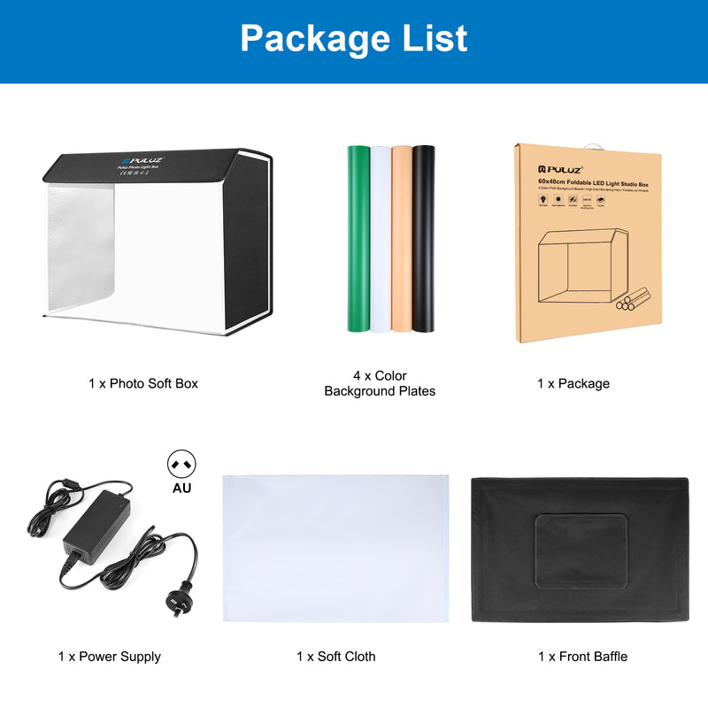 Load image into Gallery viewer, PULUZ Photo Studio Light Box – Portable 60 × 40cm Cuboid Photography Tent Kit with 4 Backdrops
