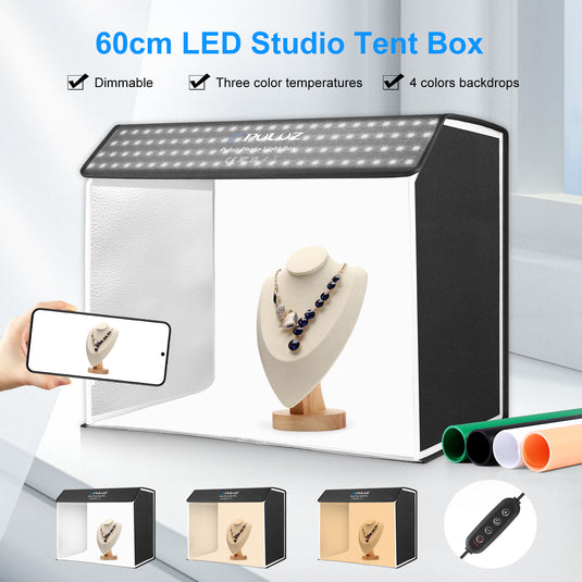 PULUZ Photo Studio Light Box – Portable 60 × 40cm Cuboid Photography Tent Kit with 4 Backdrops