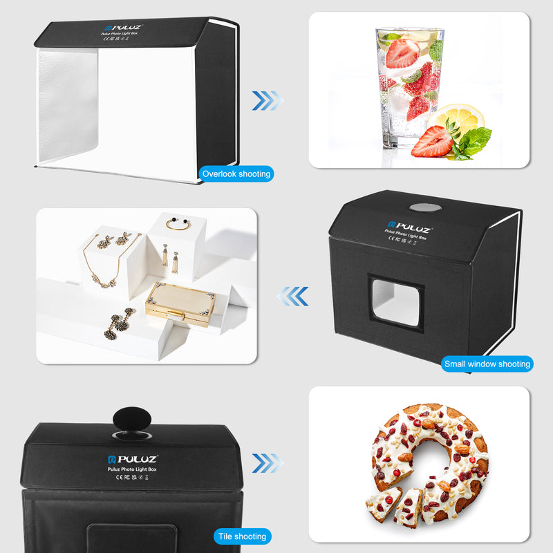 Load image into Gallery viewer, PULUZ Photo Studio Light Box – Portable 60 × 40cm Cuboid Photography Tent Kit with 4 Backdrops
