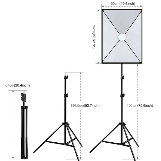 50x70cm Studio Softbox Kit – 1.6m Tripod Stand + Single E27 30W 5700K LED Light Bulb