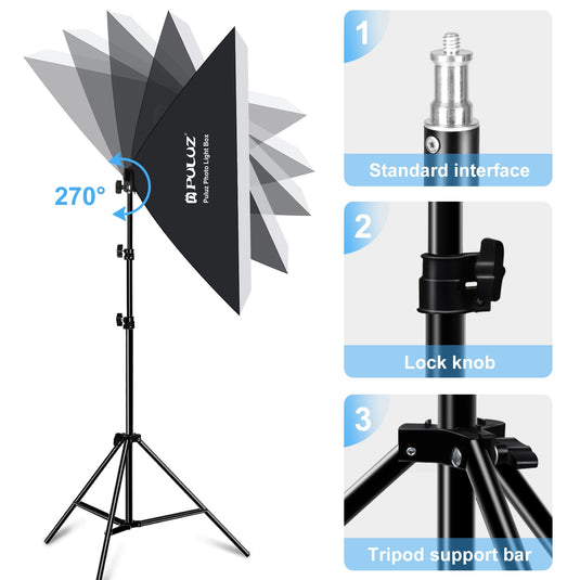 50x70cm Studio Softbox Kit – 1.6m Tripod Stand + Single E27 30W 5700K LED Light Bulb
