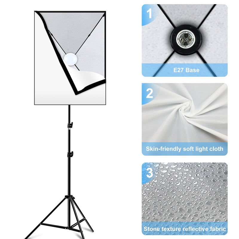 Load image into Gallery viewer, 50x70cm Studio Softbox Kit – 1.6m Tripod Stand + Single E27 30W 5700K LED Light Bulb
