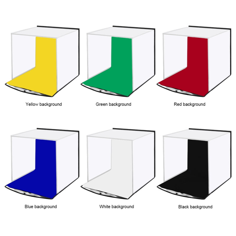 Load image into Gallery viewer, 30cm Portable Folding Photo Softbox Tent + 4.6&quot; Ring LED Light Kit with 6 Backdrops (Red, Green, Yellow, Blue, White, Black) – 30 x 30 x 30cm
