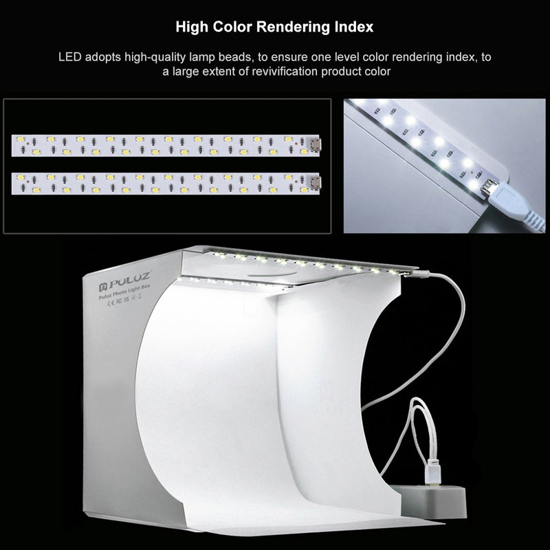 Load image into Gallery viewer, PULUZ 20cm Portable LED Lightbox Studio Kit – Includes 2 LED Panels &amp; 6 Colour Backdrops - Polar Tech Australia
