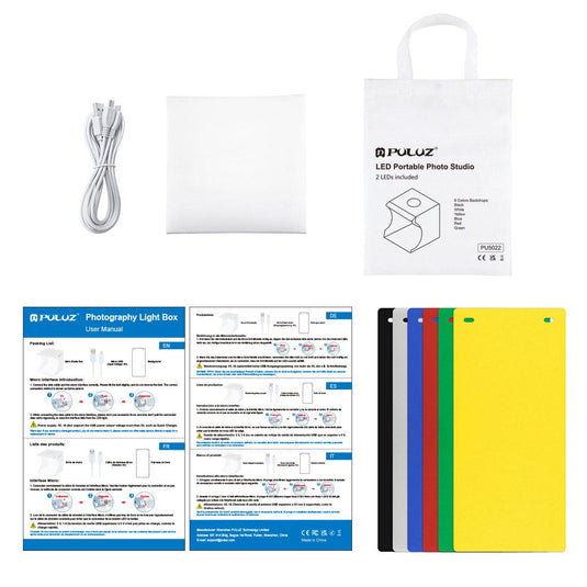 PULUZ 20cm Portable LED Lightbox Studio Kit – Includes 2 LED Panels & 6 Colour Backdrops - Polar Tech Australia
