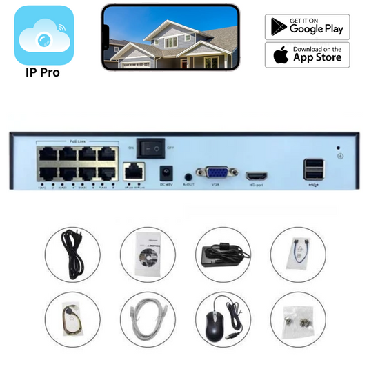 8 Channel With PoE Ports IP Pro Onvif CCTV Home Surveillance Security Camera NVR System