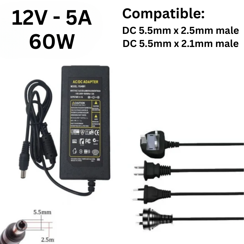 Load image into Gallery viewer, [12V-5A/60W][5.5x2.5 &amp; 5.5x2.1] Universal Computer/Monitor/LED Strip/Light Module/Speaker/CCTV/Router/Camera Power Supply Adapter Wall Charger - Polar Tech Australia

