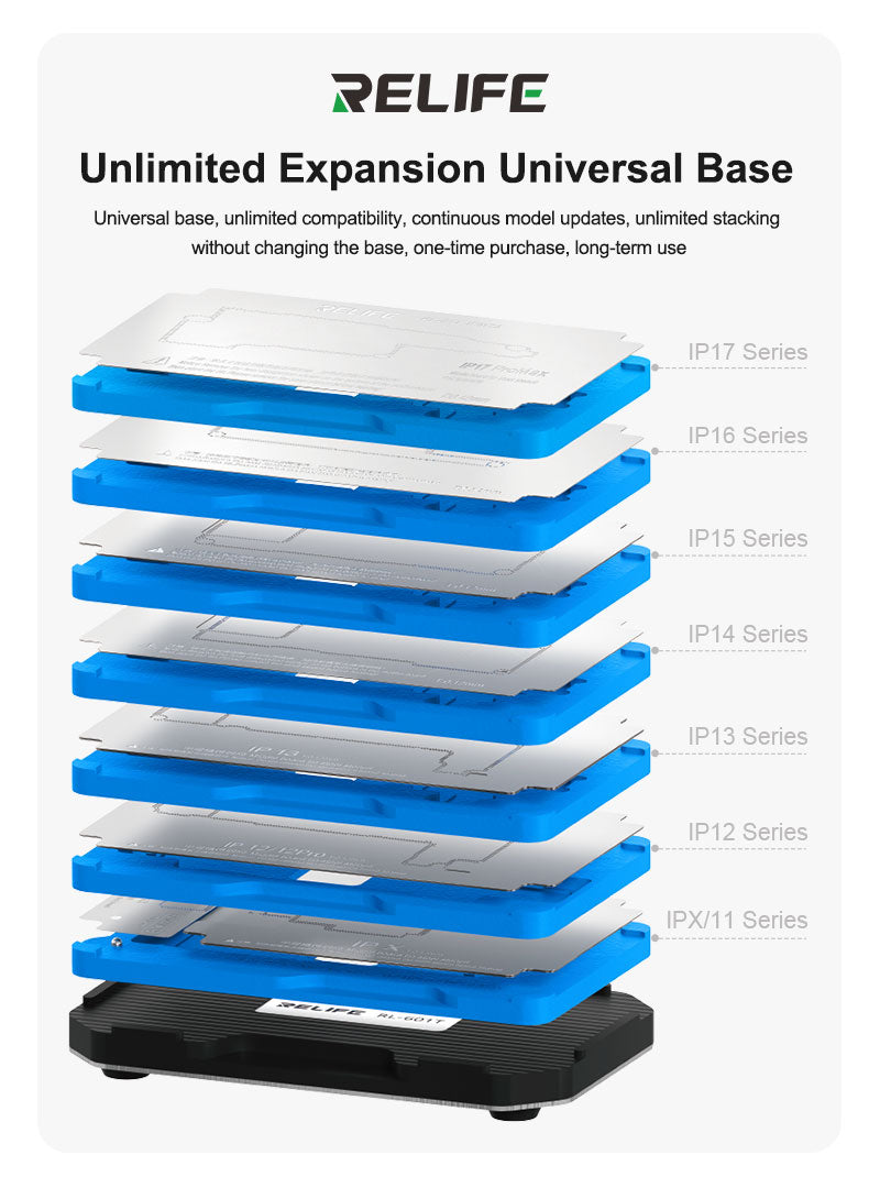 Load image into Gallery viewer, [RL-601T] RELIFE RL-601T 31 in 1 iPhone X-17 PM 16E Motherboard Middle Layer Board Plant Tin Platform 3D BGA Reballing Stencil Repair Kit
