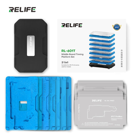 [RL-601T] RELIFE RL-601T 31 in 1 iPhone X-17 PM 16E Motherboard Middle Layer Board Plant Tin Platform 3D BGA Reballing Stencil Repair Kit