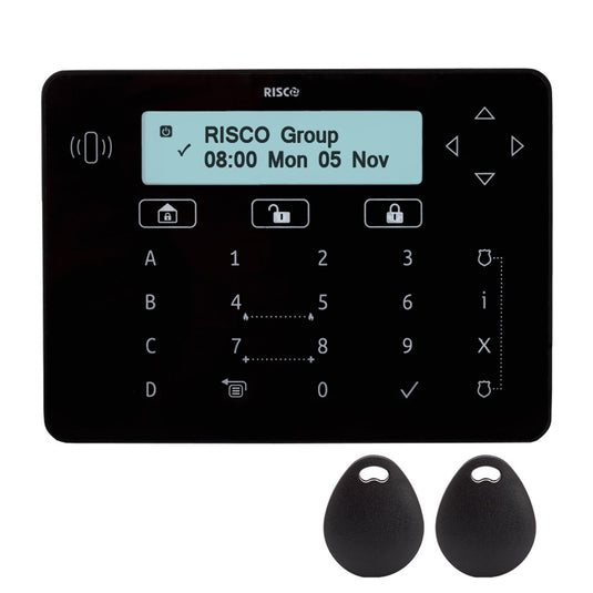 [RPKELPB0000A] RISCO Elegant Keypad Black includes 2 Prox Tags Suits LightSYS+ and LightSYS2 - Polar Tech Australia