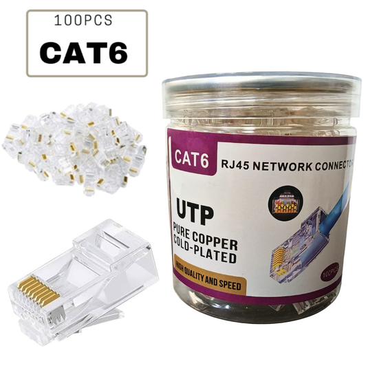 100PCS Cat6 UTP RJ45 Connector, Ethernet Cable Crimp Connectors UTP Network Plug