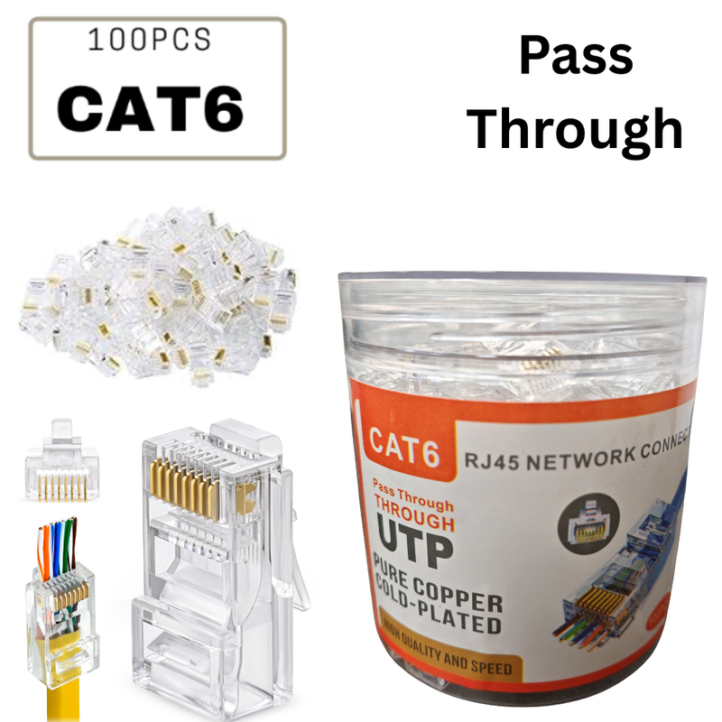 Load image into Gallery viewer, [Pass Through] 100PCS Cat6 UTP RJ45 Connector, Ethernet Cable Crimp Connectors UTP Network Plug
