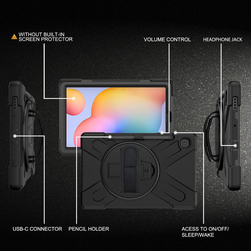 Cargue la imagen en el visor de la galería, Samsung Galaxy Tab S6 Lite 10.4 2020 (P610/P613/P615/P619) Heavy Duty 360 Degree Rotate Stand Hand Strap Case - Polar Tech Australia
