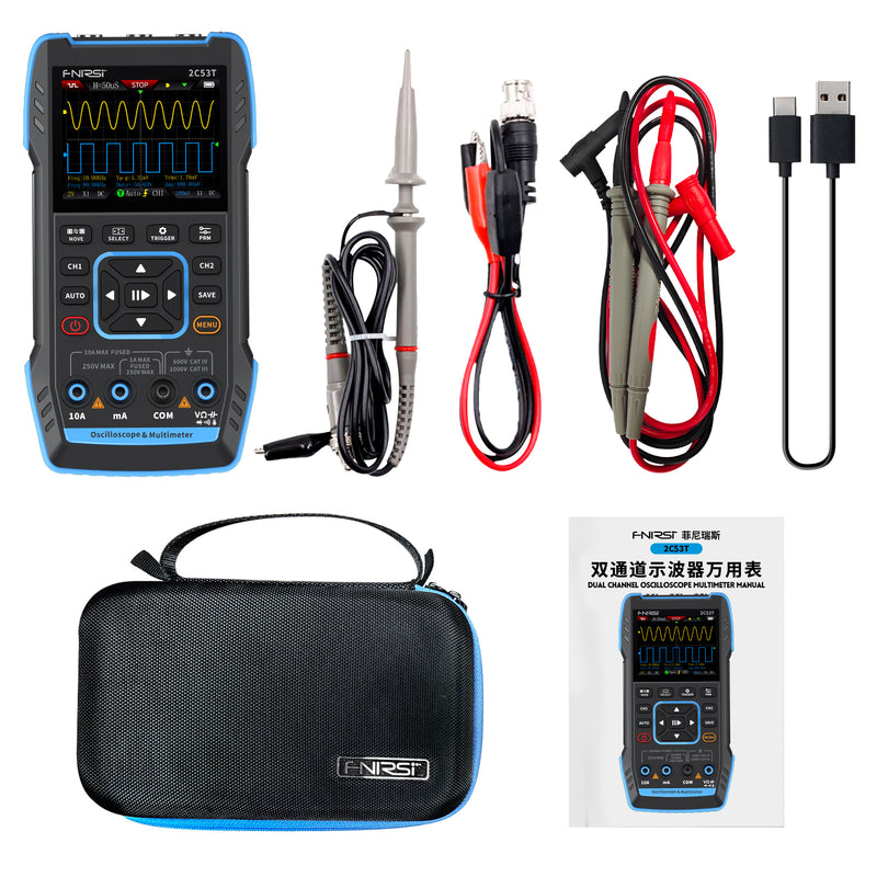 Chargez l&#39;image dans la visionneuse de la galerie, [2C53T] FNIRSI 50MHz 250MS/s Handheld 3in1 Oscilloscope Multimeter Signal Generator
