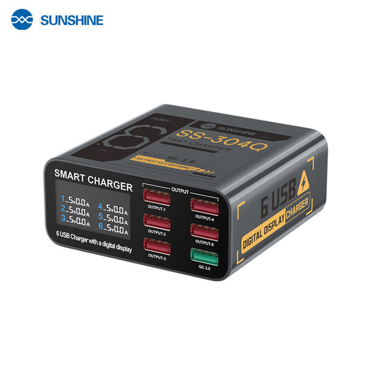 [SS-304Q] SUNSHINE 6-Port USB Fast Charger with Digital Display - Polar Tech Australia