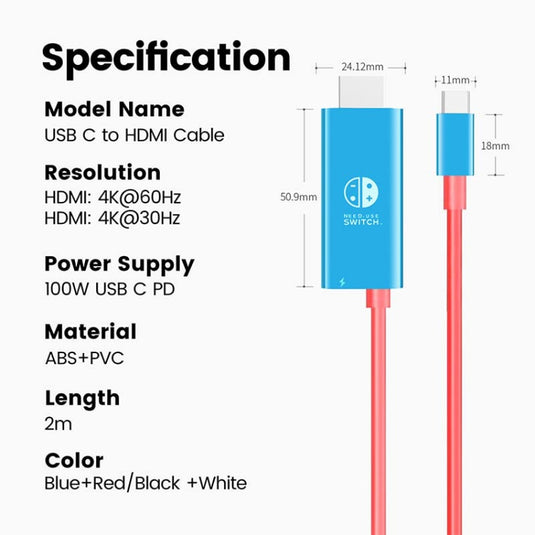 ENKAY ENK-CB136 2 Meters Type-C to HDMI Conversion Cable for Switch 4K HD Projection TV - Polar Tech Australia