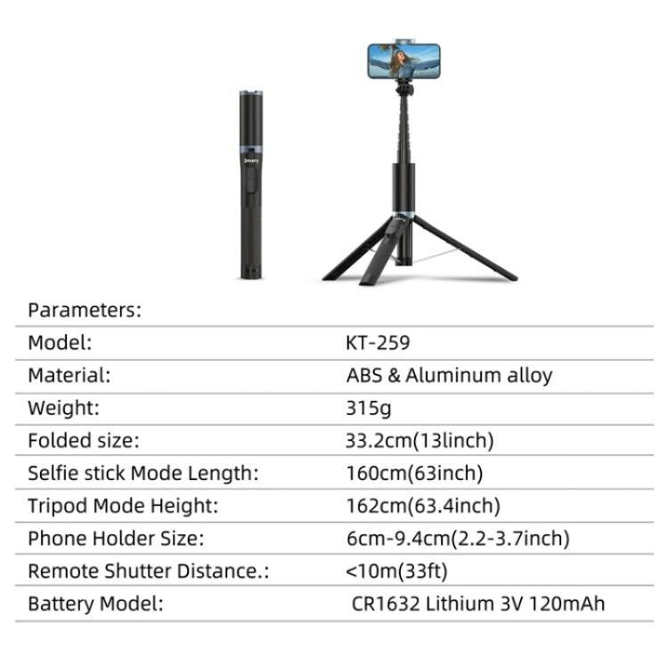 Load image into Gallery viewer, JMARY KT-259 360 Degree Rotating Phone Clip Retractable Selfie Stick Tripod - Polar Tech Australia
