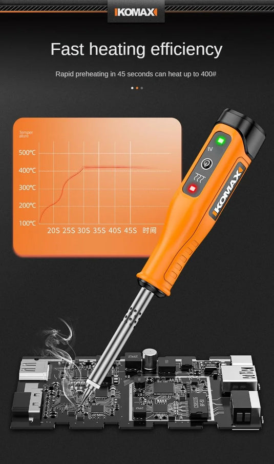 [7 in 1 Kit][Battery Power][Max 400℃] Komax Portable Type-C Chargeable Built-in Battery Soldering Iron Station Max 400℃ - Polar Tech Australia