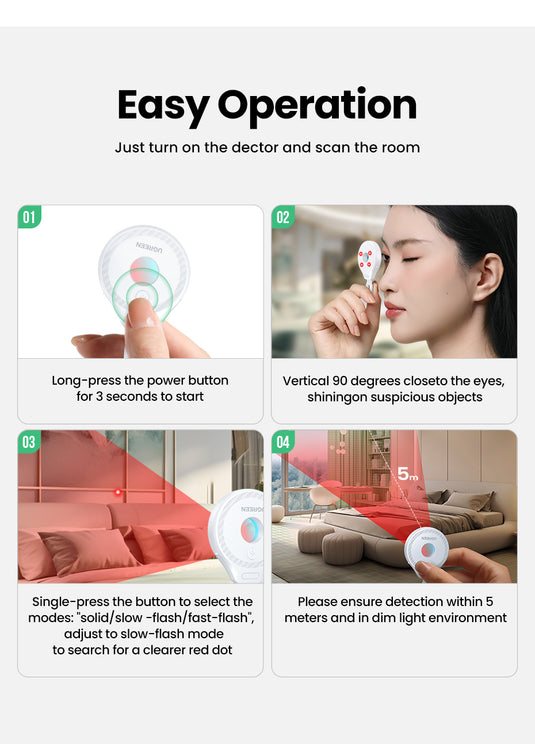 [LP793] UGREEN Camera Detector for Hidden Camera Security Protection Hotel Pinhole Lens Detect Gadget Anti-Peeping Candid Detector - Polar Tech Australia