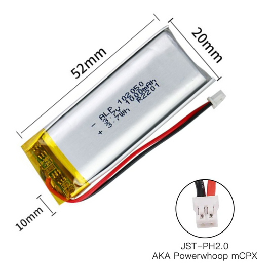 [PH2.0-JST Connector][102050] Universal 1000mAh 3.7V Rechargeable Li-Ion Lithium Polymer Battery - Polar Tech Australia
