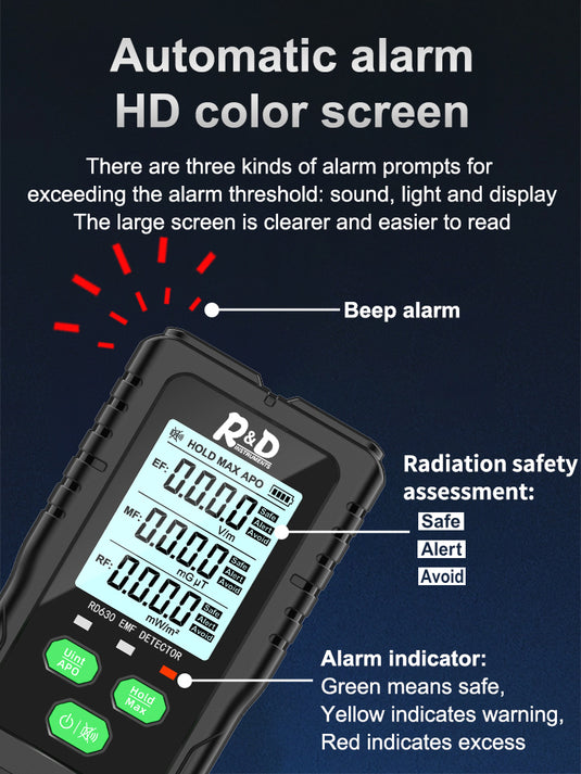 [RD630C] R&D Electromagnetic Field Radiation Detector Tester EMF Meter Multifunctional Handheld Portable Radio Frequency Warn Meter - Polar Tech Australia