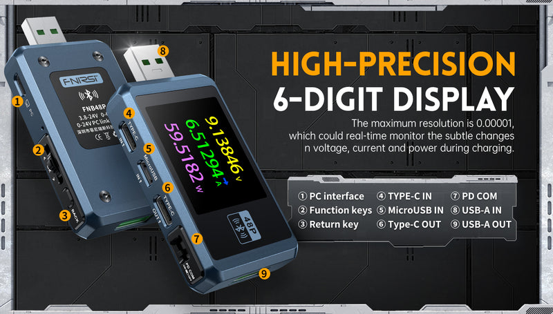 Load image into Gallery viewer, [FNB48P] FNIRSI USB Tester with Bluetooth Voltmeter Ammeter TYPE-C Fast Charge Detection Trigger Capacity Ripple Measurement with CNC Metal Shell - Polar Tech Australia
