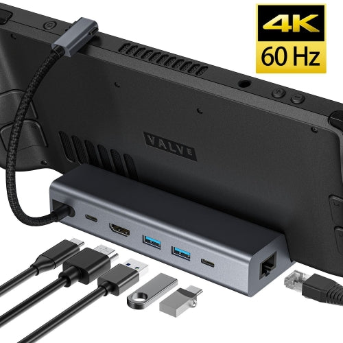 Load image into Gallery viewer, For Steam Deck HDMI+RJ45+2 USB 3.0 +USB-C/Type-C 3.0+USB-C PD 100W 6-In-1 Base Docking Station Bracket - Polar Tech Australia
