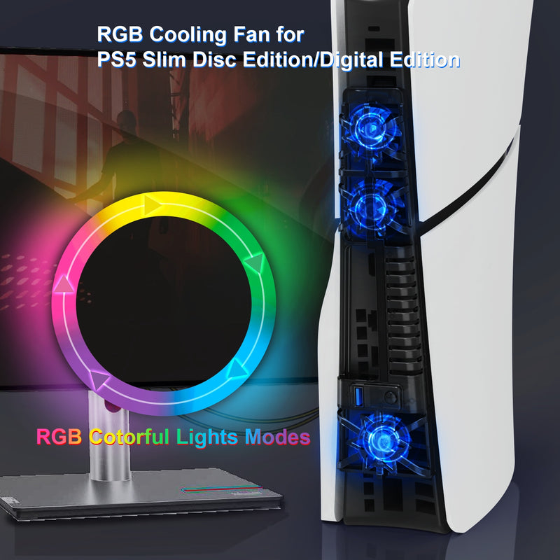 Chargez l&#39;image dans la visionneuse de la galerie, PS5 Slim Host Optical Drive / Digital Version Universal With RGB Colorful Light Cooling Fan - Polar Tech Australia
