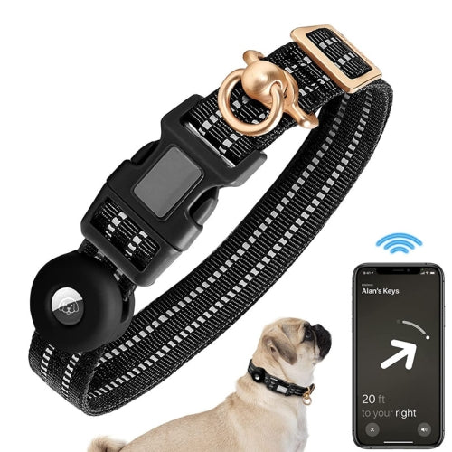 For AirTag Tracker Silicone Sleeve Medium Dog Collar Nylon Reflective Anti-Tangle Pet Collar - Polar Tech Australia
