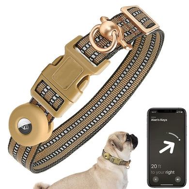 For AirTag Tracker Silicone Sleeve Medium Dog Collar Nylon Reflective Anti-Tangle Pet Collar - Polar Tech Australia
