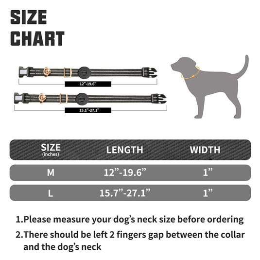For AirTag Tracker Silicone Sleeve Medium Dog Collar Nylon Reflective Anti-Tangle Pet Collar - Polar Tech Australia