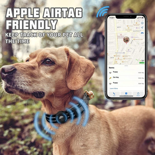For AirTag Tracker Silicone Sleeve Medium Dog Collar Nylon Reflective Anti-Tangle Pet Collar - Polar Tech Australia