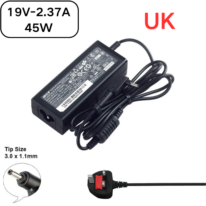 Chargez l&#39;image dans la visionneuse de la galerie, [19 V-2,37 A/45 W] [3,0 x 1,0 et 3,0 x 1,1] Acer Switch 3 SW312 &amp; Spin 3 SP314-51 &amp; Swift 5 ADP-45HE chargeur adaptateur d&#39;alimentation secteur pour ordinateur portable
