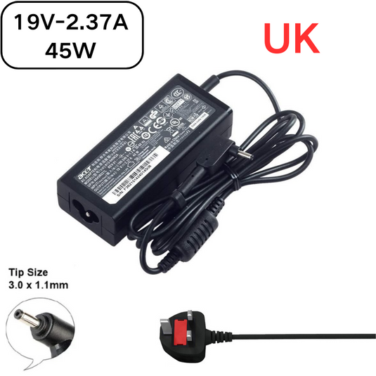 [19 V-2,37 A/45 W] [3,0 x 1,0 et 3,0 x 1,1] Acer Switch 3 SW312 &amp; Spin 3 SP314-51 &amp; Swift 5 ADP-45HE chargeur adaptateur d'alimentation secteur pour ordinateur portable