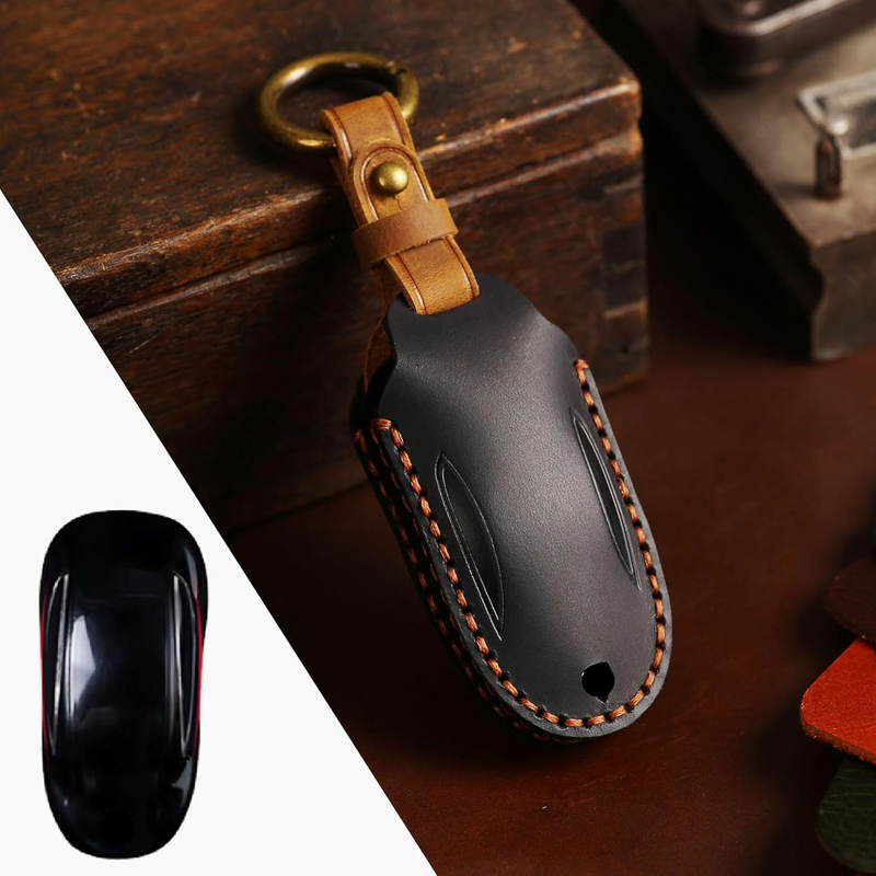 Cargue la imagen en el visor de la galería, Tesla Handcrafted Genuine Leather Car Key Fob Protective Cover Case For Model 3, Y, S, X
