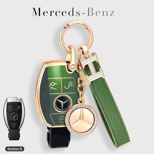 Mercedes Benz Fashionable TPU + Aluminum alloy + Leather Car Key Fob Case Cover For Benz C, E, S, G-Class, GLE, GLC, CLA, CLS, EQC, ML, GL, EQS